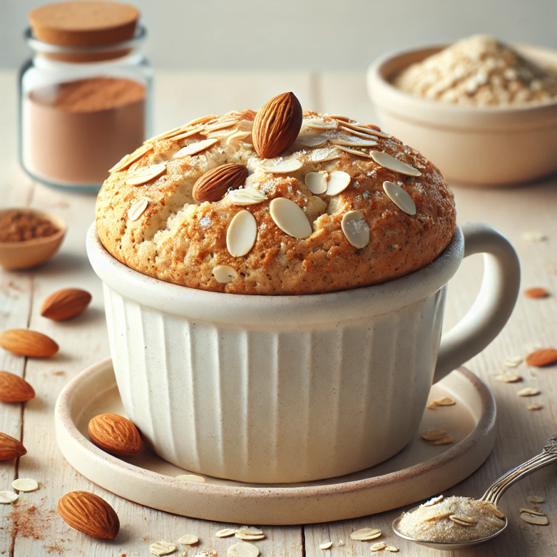 Bolo low carb de aveia e amêndoas na caneca
