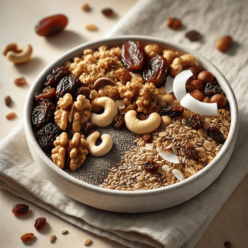 Granola caseira e saudável adoçada com frutas